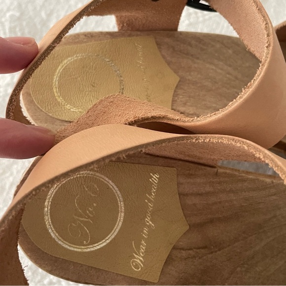 No. 6 Tan Leather Mules with Wooden Platform, Size 39 - Picture 10 of 15